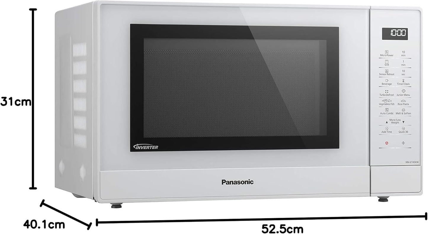 Panasonic NN-GT45KWSUG Kombi-Mikrowelle, Inverter, mit Grill, 24 automatische Programme, Junior-Menü, Feuchtigkeitssensor, 1000, Stahl Aus Kunststoff, 31 liters, Weiß