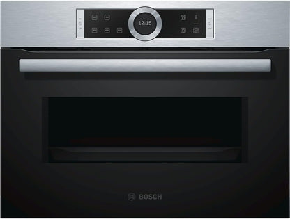 Bosch BFR634GS1 Serie 8 Einbau-Mikrowelle, Türanschlag Rechts, AutoPilot 7 Automatikprogramme, Reinigungsunterstützung, TFT-Touchdisplay, LED-Beleuchtung gleichmäßige Ausleuchtung, 38 x 60 cm, 900 W