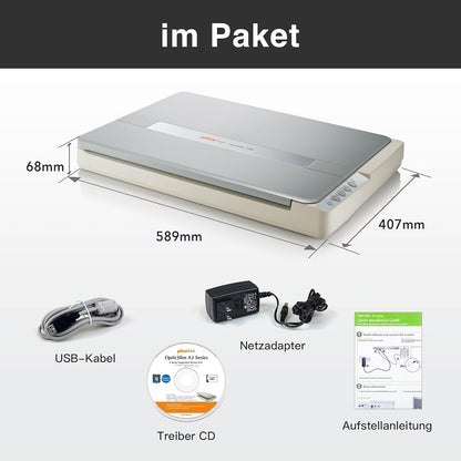 Plustek A3-Flachbettscanner OS1180, für A3-Grafiken und Dokumente Design für Büchereien, Schulen und kleine Büros. Benötigt ca. 9 Sekunden für EIN A3-Dokument.
