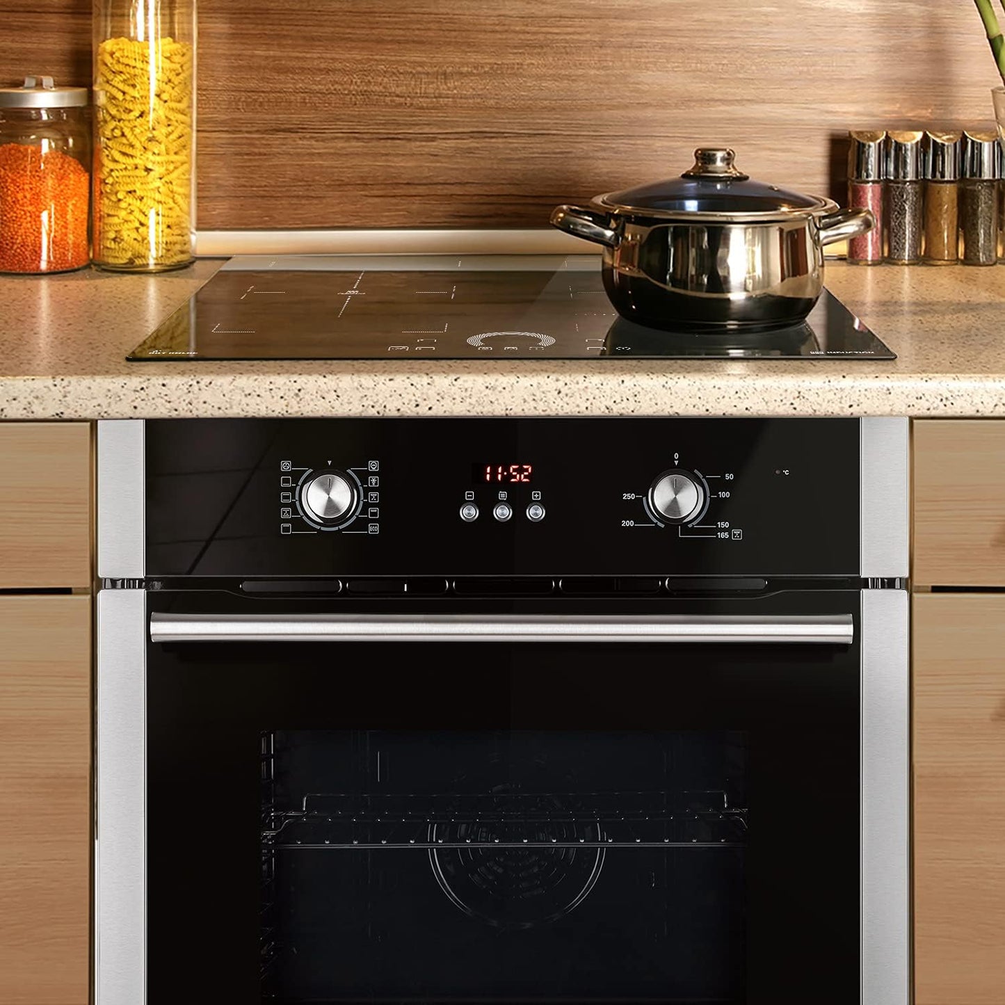 Autarkes Herdset: 60cm Einbaubackofen BO8805SS + 59cm Kochfeld CH5901RL | Grill | Heißluft | Automatik-Timer | 2-fach Wärmeschutzverglasung | Kindersicherung | Knebelbedienung | SET8805CH59RL