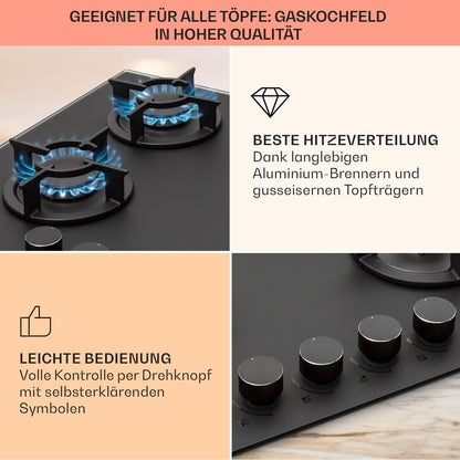Klarstein Gasherd, Einbau-Gasherd für Propan Gasflasche, Gaskochfeld 4 Flammig, Gasherd für Küche, Camping & Wohnmobil, 8000 W Kochplatte, LPG Gaskocher, Herdplatte für Propangas, Edelstahl Gas-Herd