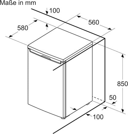 Bosch KTR15NWEB, Serie 2 Mini-Kühlschrank 85 x 56, 134 L, MultiBox für länger frisches Obst und Gemüse, Schnellkühlung, 39 dB leise trotz starker Kühlkraft, LED-Beleuchtung, Weiß