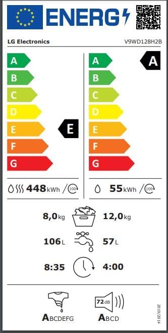 LG W4WR7096YB, Klasse D, Frontlader-Waschtrockner 9 - 6 kg, 62 x 60 x 85 cm, Wi-Fi, AI Direct Drive, Tiefenreinigung mit Dampf, TurboWash 360, Große Kapazität, Außentür aus gehärtetem Glas, Weiß
