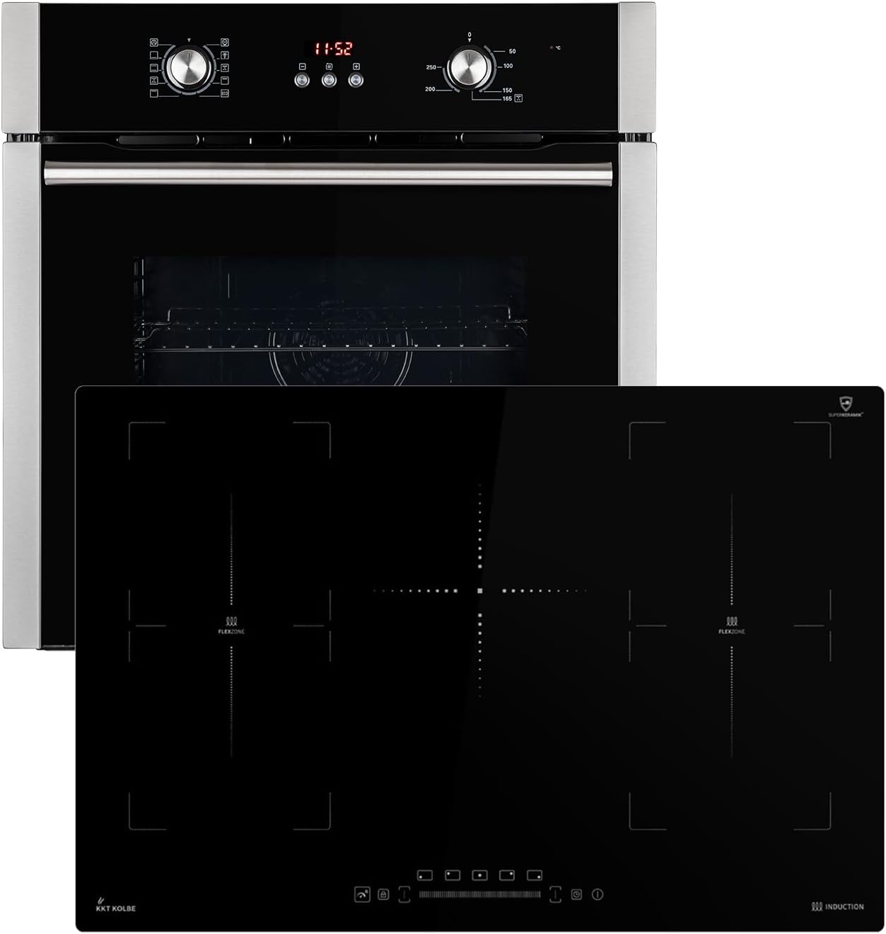 Autarkes Herdset: 60cm Einbaubackofen BO8805SS + 59cm Kochfeld CH5901RL | Grill | Heißluft | Automatik-Timer | 2-fach Wärmeschutzverglasung | Kindersicherung | Knebelbedienung | SET8805CH59RL