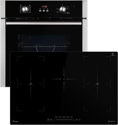 Autarkes Herdset: 60cm Einbaubackofen BO8805SS + 59cm Kochfeld CH5901RL | Grill | Heißluft | Automatik-Timer | 2-fach Wärmeschutzverglasung | Kindersicherung | Knebelbedienung | SET8805CH59RL