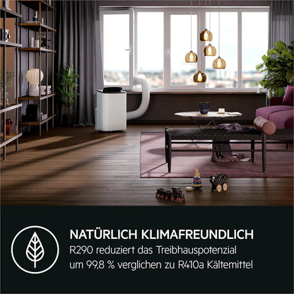 AEG Chillflex Pro AXP26U338CW mobile Klimaanlage / LED Display / Touch-Buttons / Fernbedienung / 30-40 m² / Kühlfunktion / Ventilator / Entfeuchtungsfunktion / Automatik / weiß/silber/schwarz