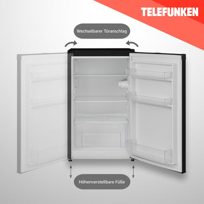 TELEFUNKEN Kühlschrank ohne Gefrierfach, Freistehend, 90 L Gesamt-Nutzinhalt, Kühlschrank klein mit Gemüsefach & 3 Ablagen, Temperaturregelung, LED Innenbeleuchtung, CF-31-121-B schwarz