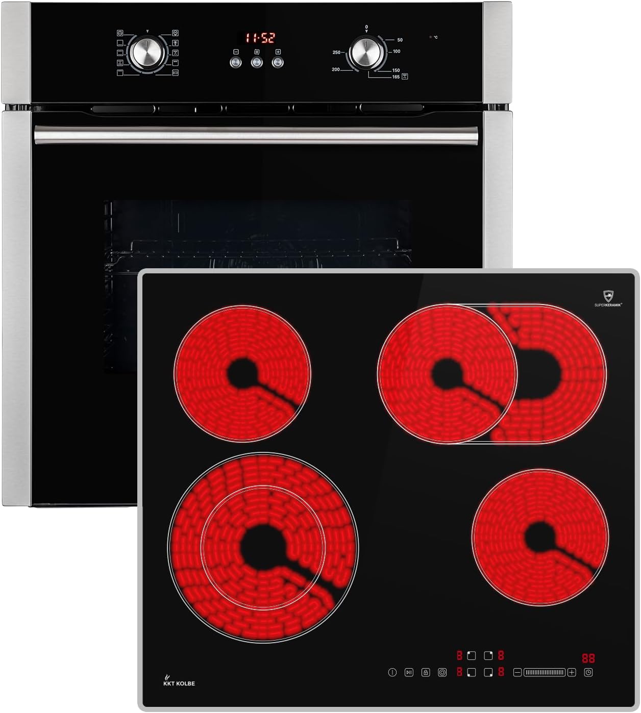 Autarkes Herdset: 60cm Einbaubackofen BO8805SS + 59cm Kochfeld CH5901RL | Grill | Heißluft | Automatik-Timer | 2-fach Wärmeschutzverglasung | Kindersicherung | Knebelbedienung | SET8805CH59RL