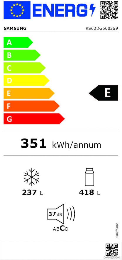 Samsung RS64DG53R3B1EF Side-by-Side-Kühlschrank mit Gefrierfach, 178 cm, 628 l, SmartThings AI Energy Mode, Eis- und Wasserspender, Slim Ice Maker, Premium Black Steel