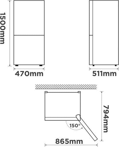 Comfee' RCB169DK3 Kühlschrank mit Gefrierfach 150cm Höhe/Kühl-/Gefrierkombination/Low Frost/174L/leise Kühlgefrierkombi 38dB/Einstellbare Kühlschranktemperatur/LED-Licht/156 kWh/Jahr/Schwarz