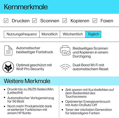 HP Color LaserJet Pro MFP 3302fdwg Multifunktions-Farblaserdrucker, Fax, Automatischer beidseitiger Druck, Touchscreen, Wi-Fi, Ethernet, USB, HP Wolf Pro Security