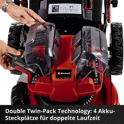 Einhell Professional Tondeuse à gazon sans fil GP-CM 36/47 S HW Li Power X-Change (36V, 47 cm largeur de coupe, autotractée, moteur sans charbon) Livré avec 4 Batteries 4,0Ah et 2 Chargeurs Doubles