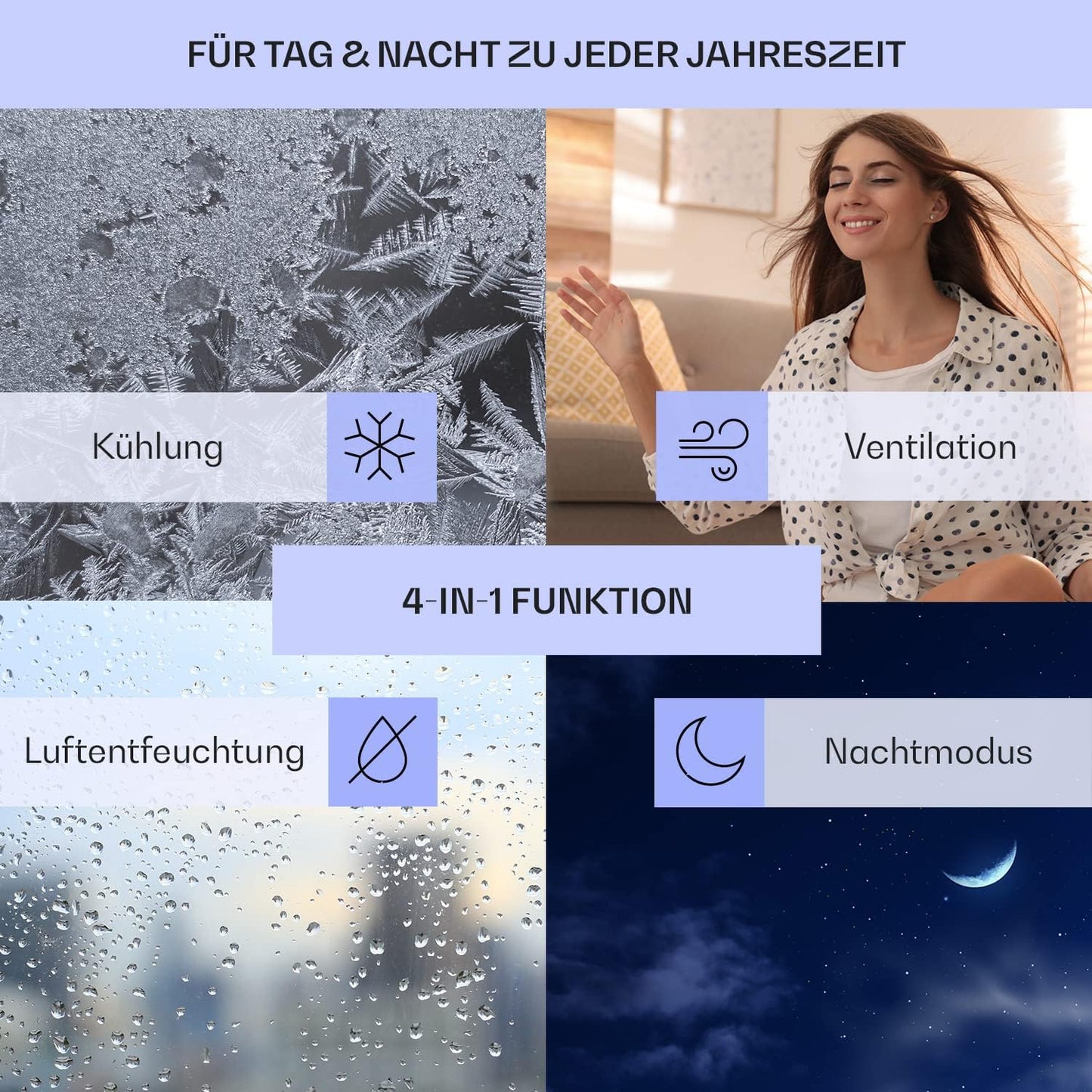 Klarstein Klimaanlage, 4-in-1 Klimagerät, Entfeuchter, Ventilator & Nachtmodus, Mobile Klimaanlage mit Abluftschlauch, App-Steuerung, Air Conditioner für Räume bis 44 m², 9000 BTU, Weiß