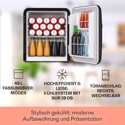 Klarstein Audrey Mini - kleiner Kühlschrank, kompakte Mini-Bar, freistehend, Kompressionskühlung, Fassungsvermögen, Kühlung: 0-10 °C, Mini-Kühlschrank mit 70 Liter Fassungsvermögen, rot