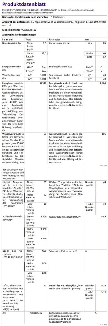 LG W4WR7096YB, Klasse D, Frontlader-Waschtrockner 9 - 6 kg, 62 x 60 x 85 cm, Wi-Fi, AI Direct Drive, Tiefenreinigung mit Dampf, TurboWash 360, Große Kapazität, Außentür aus gehärtetem Glas, Weiß