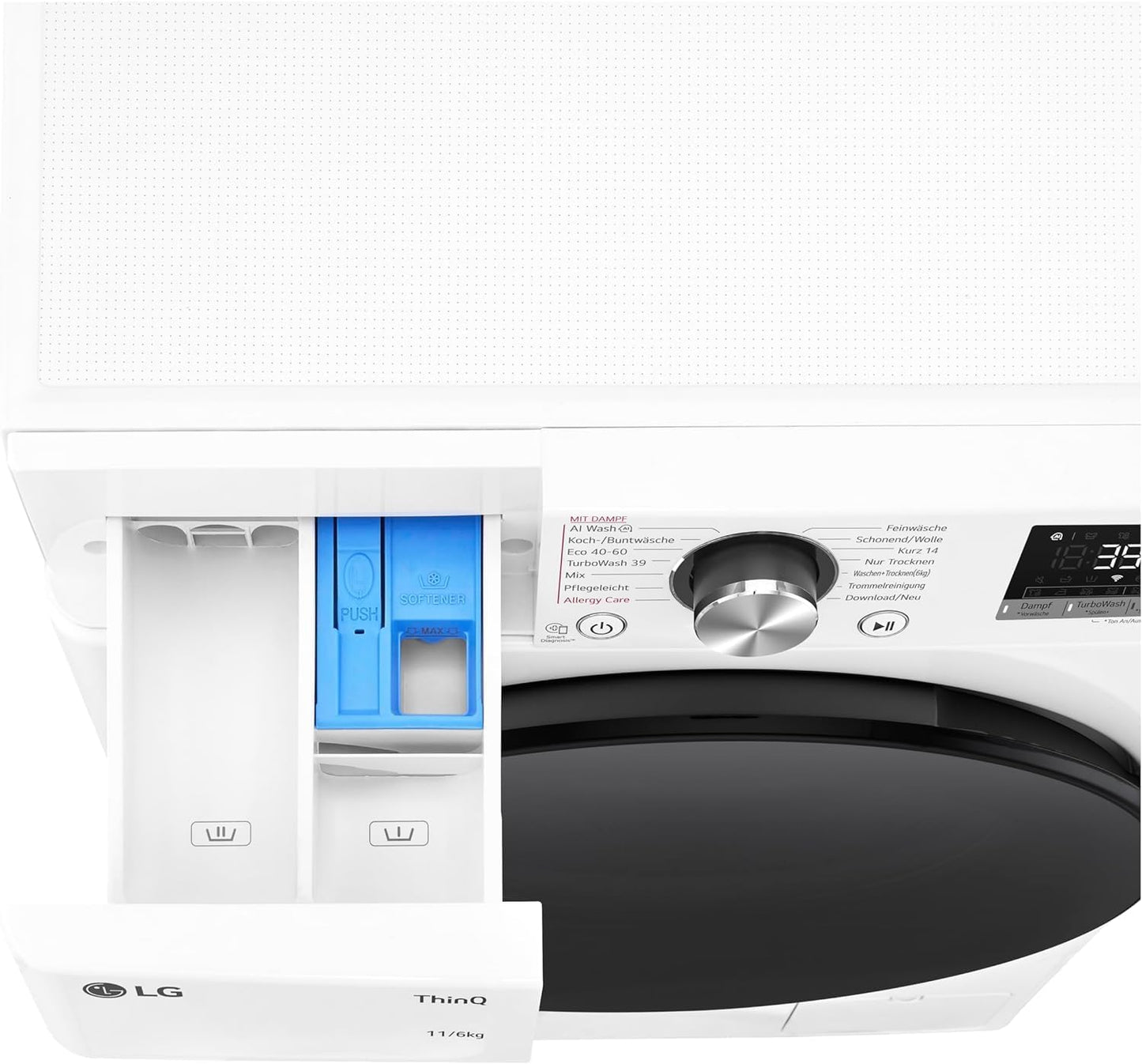 LG W4WR7096YB, Klasse D, Frontlader-Waschtrockner 9 - 6 kg, 62 x 60 x 85 cm, Wi-Fi, AI Direct Drive, Tiefenreinigung mit Dampf, TurboWash 360, Große Kapazität, Außentür aus gehärtetem Glas, Weiß