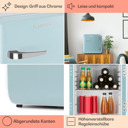 Klarstein Audrey Mini - kleiner Kühlschrank, kompakte Mini-Bar, freistehend, Kompressionskühlung, Fassungsvermögen, Kühlung: 0-10 °C, Mini-Kühlschrank mit 70 Liter Fassungsvermögen, rot