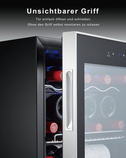 Kalamera Getränkekühlschrank, Bierkühlschrank mit Touch-Bedienfeld, 3-18°C Kühlzone, Flaschenkühlschrank 86 Liter, Blaue LED-Innenbeleuchtung, 41 dB, KRC-86GE