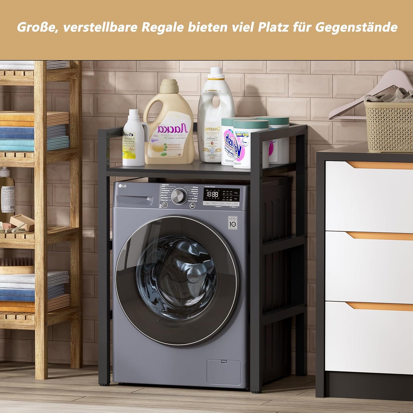 MSFE Regal über Waschmaschine,Höhenverstellbarer Wäschetrocknerständer,Lagerregal über der Waschmaschine, Tragfähigkeit 350 kg,für Waschmaschine und Trockner,73 * 64 * 110cm,Patentiertes Produkt