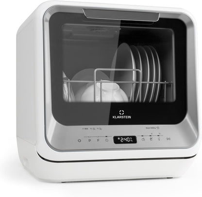 Klarstein  ia Mini Geschirrspüler, Spülmaschine mit Platz für 2 Maßgedecke, 6 Programme, 5 L Wasser benötigt, LED-Display, Touch, Tischgeschirrspüler inkl. Zubehör, schwarz