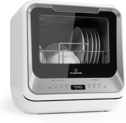 Klarstein  ia Mini Geschirrspüler, Spülmaschine mit Platz für 2 Maßgedecke, 6 Programme, 5 L Wasser benötigt, LED-Display, Touch, Tischgeschirrspüler inkl. Zubehör, schwarz