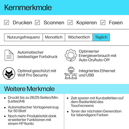 HP Color LaserJet Pro MFP 3302fdwg Multifunktions-Farblaserdrucker, Fax, Automatischer beidseitiger Druck, Touchscreen, Wi-Fi, Ethernet, USB, HP Wolf Pro Security