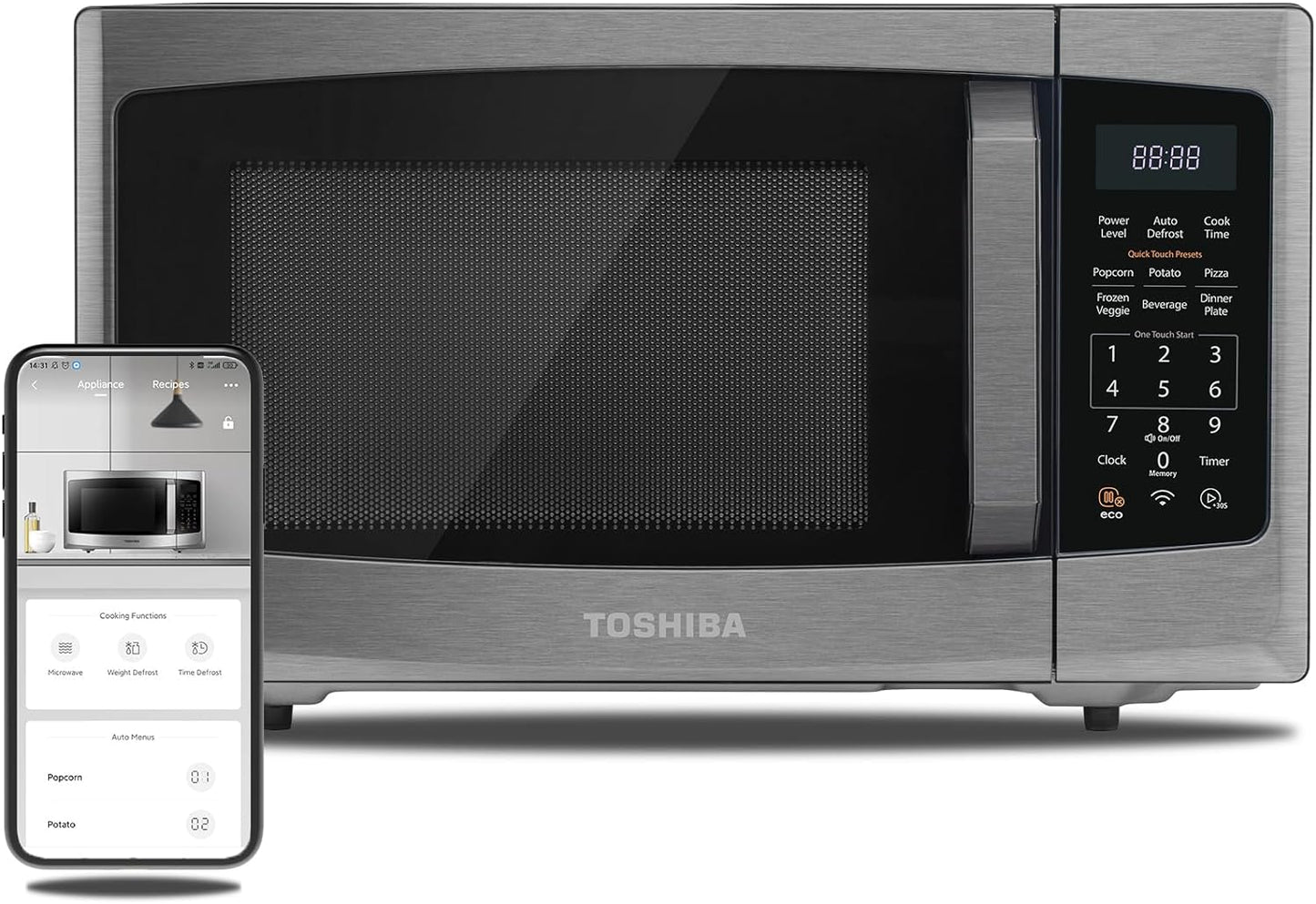 TOSHIBA 4-in-1 ML-EC42P(SS) Countertop Microwave Oven, Smart Sensor, Convection, Air Fryer Combo, Mute Function, Position Memory 13.6" Turntable, 1.5 Cu Ft, 1000W, Silver