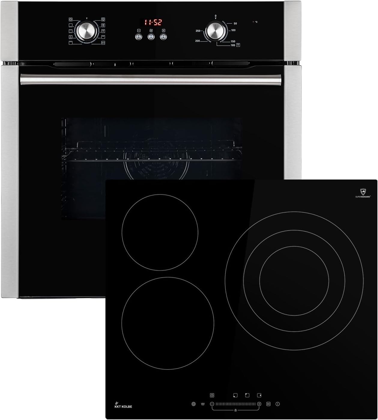 Autarkes Herdset: 60cm Einbaubackofen BO8805SS + 59cm Kochfeld CH5901RL | Grill | Heißluft | Automatik-Timer | 2-fach Wärmeschutzverglasung | Kindersicherung | Knebelbedienung | SET8805CH59RL
