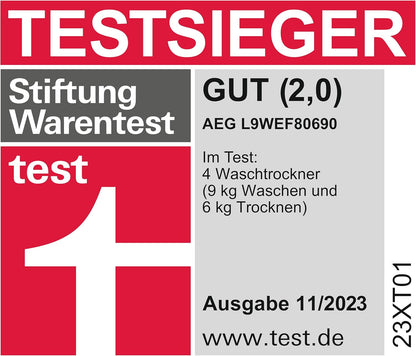 AEG L7WBA60680 Waschtrockner / DualSense - schonende Pflege / 8 kg Waschen / 5 kg Trocknen / D / energiesparend / Mengenautomatik / Nachlegefunktion / ProSteam - Auffrischfunktion / 1600 U/min Weiß