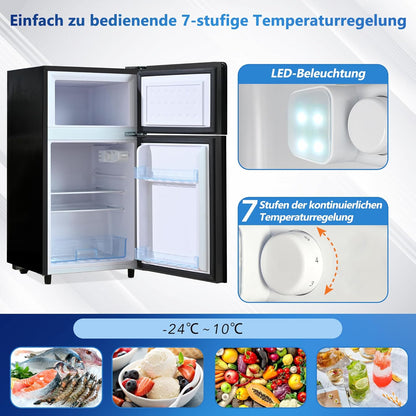 Merax Kühlschrank mit Gefrierfach, Kühl-Gefrierkombination, klein Kühlschrank mit 51L und Gefrierschrank 21L, Leise, LED, Glasablagen, Gemüsefach, Türablagen, für Küche, Wohnzimmer, Büro, Schwarz