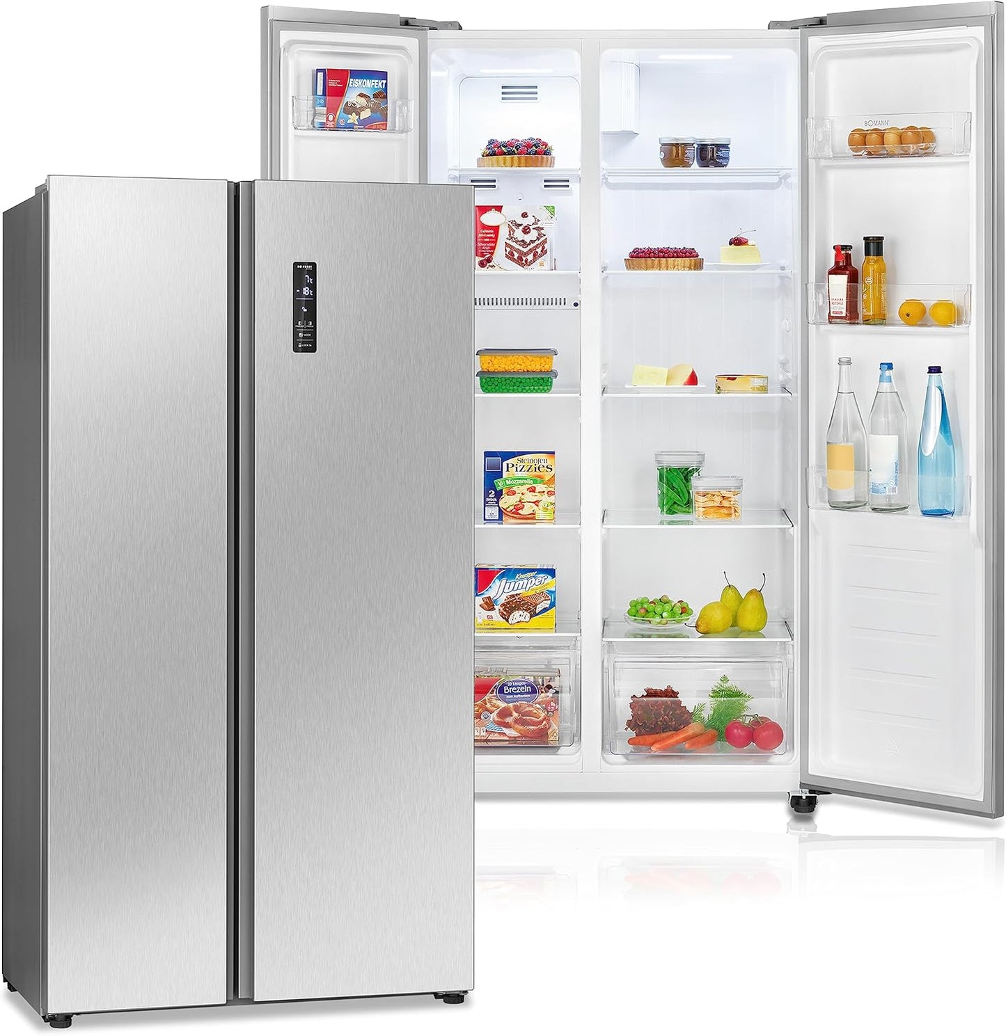 Bomann® Side by Side Kühl Gefrierkombination | No Frost | 442L Inhalt | Kühlschrank mit Gefrierfach | Kühlschrank mit MultiAirflow-Technologie | Verbrauch 287 kWh/Jahr | SBS 7344 inox