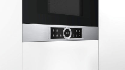 Bosch BFR634GS1 Serie 8 Einbau-Mikrowelle, Türanschlag Rechts, AutoPilot 7 Automatikprogramme, Reinigungsunterstützung, TFT-Touchdisplay, LED-Beleuchtung gleichmäßige Ausleuchtung, 38 x 60 cm, 900 W