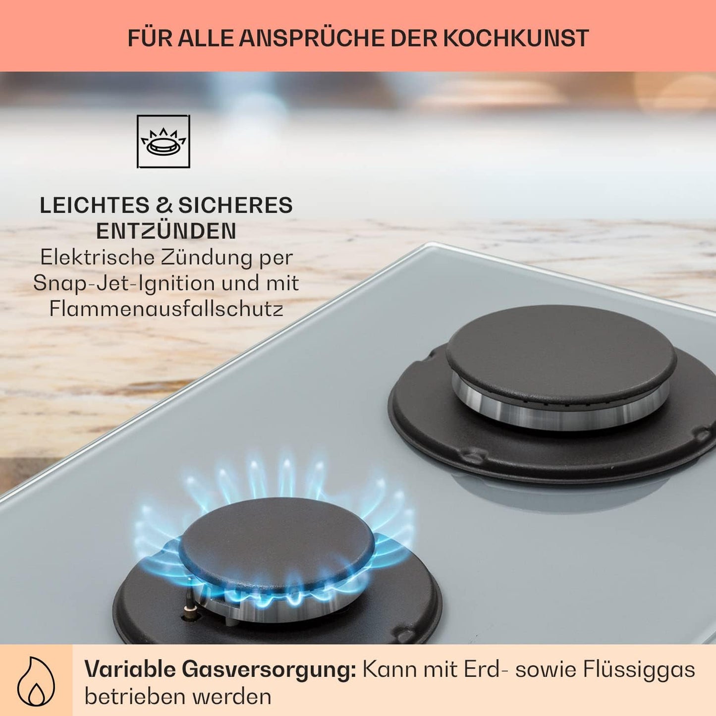 Klarstein Gasherd, Einbau-Gasherd für Propan Gasflasche, Gaskochfeld 4 Flammig, Gasherd für Küche, Camping & Wohnmobil, 8000 W Kochplatte, LPG Gaskocher, Herdplatte für Propangas, Edelstahl Gas-Herd