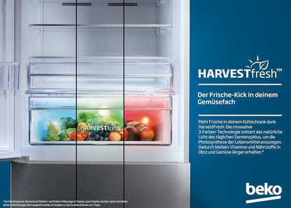 Beko RCNE366E70ZXBRN bPRO700 freistehende Kühl-/Gefrierkombination, großer Kühlschrank, 323 l Gesamtrauminhalt, HarvestFresh, NoFrost, leise, SmoothFit, 0°C-Zone, Dark Inox