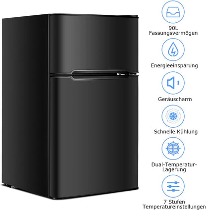 GOPLUS Kühlschrank mit Gefrierfach - Kühl Gefrierkombination / 90L Gesamtnutzinhalt, 27L Gefrierteil/Thermostat einstellbar/LED Innenbeleuchtung/Türanschlag wechselbar (Weiß)