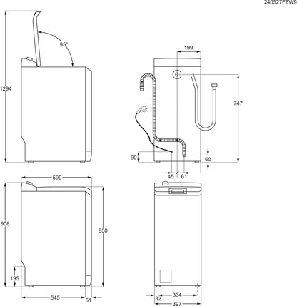 AEG Waschmaschine Toplader, Serie 6000 ProSense: Mengenautomatik, 6 kg, EEKL A, SoftOpening Trommeldeckelöffnung, Wasserschutzalarm, Wasserstoppschlauch, Inverter Motor, 1400 U/min, LTR6A41460