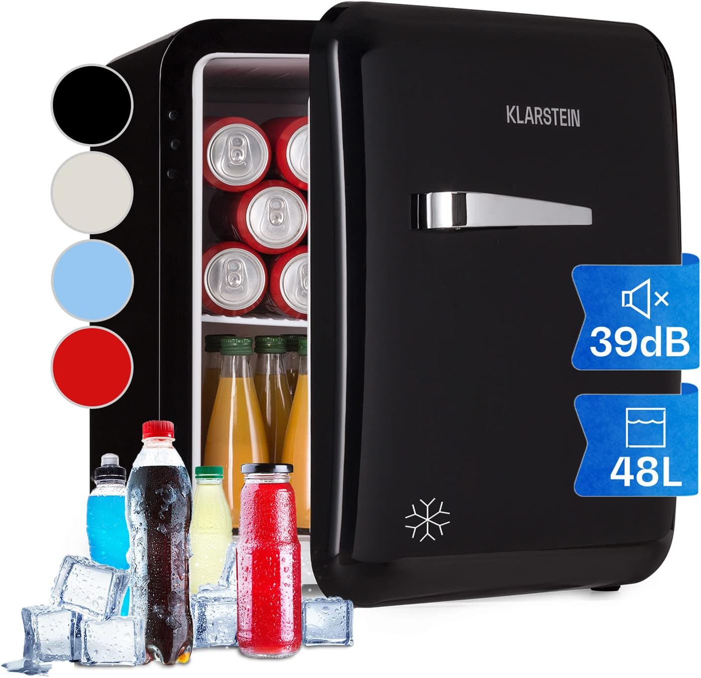 Klarstein Audrey Mini - kleiner Kühlschrank, kompakte Mini-Bar, freistehend, Kompressionskühlung, Fassungsvermögen, Kühlung: 0-10 °C, Mini-Kühlschrank mit 70 Liter Fassungsvermögen, rot