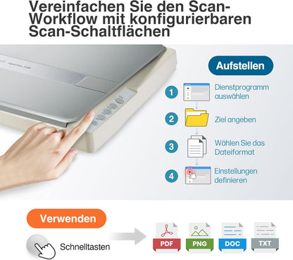 Plustek A3-Flachbettscanner OS1180, für A3-Grafiken und Dokumente Design für Büchereien, Schulen und kleine Büros. Benötigt ca. 9 Sekunden für EIN A3-Dokument.