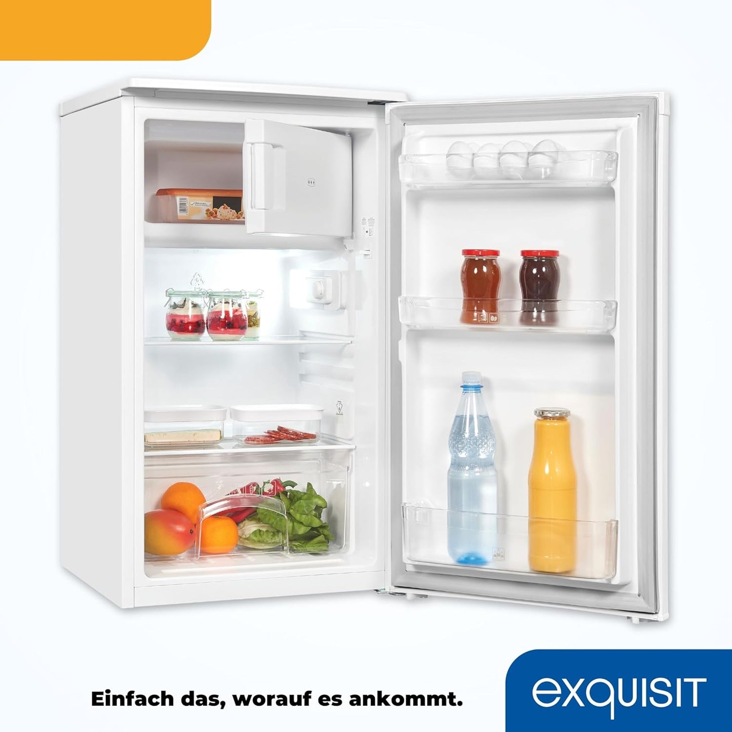 Exquisit Kühlschrank KS117-3-040D weiss | 81 L Volumen | Kühlschrank mit Gefrierfach freistehend | Gemüsefach | Freistehender Kühlschrank mit Gefrierfach