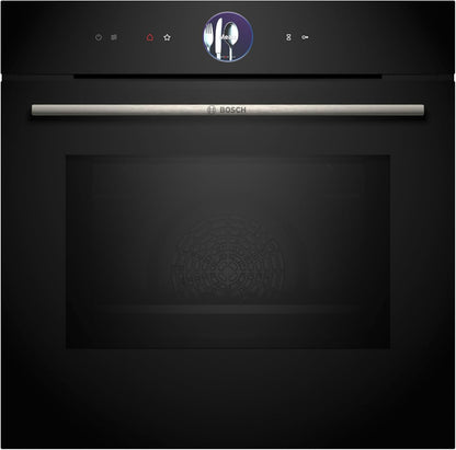 Bosch HMG7361B1, Serie 8 smarter Einbau-Backofen mit Mikrowellenfunktion, 60 x 60 cm, Made in Germany, Schwarz, Air Fry, Digitaler Bedienring, Touchdisplay, Automatikprogramme, Reinigungsunterstützung