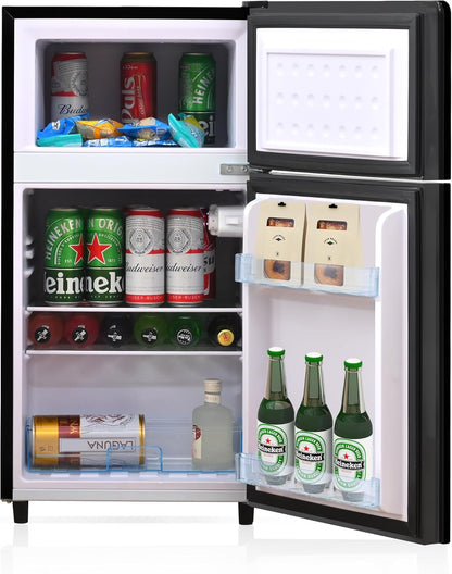 Merax Kühlschrank mit Gefrierfach, Kühl-Gefrierkombination, klein Kühlschrank mit 51L und Gefrierschrank 21L, Leise, LED, Glasablagen, Gemüsefach, Türablagen, für Küche, Wohnzimmer, Büro, Schwarz