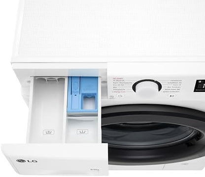 LG W4WR7096YB, Klasse D, Frontlader-Waschtrockner 9 - 6 kg, 62 x 60 x 85 cm, Wi-Fi, AI Direct Drive, Tiefenreinigung mit Dampf, TurboWash 360, Große Kapazität, Außentür aus gehärtetem Glas, Weiß