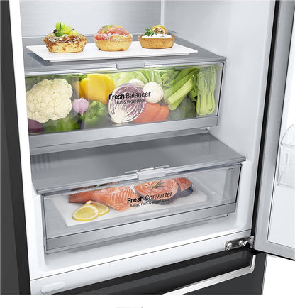 LG GBV22NCCEP Kühl-/Gefrierkombination – Smart Inverter Compressor, Total No Frost, Modern Flat Door Design, Matt Schwarz Metallic, Energieeffizienz A