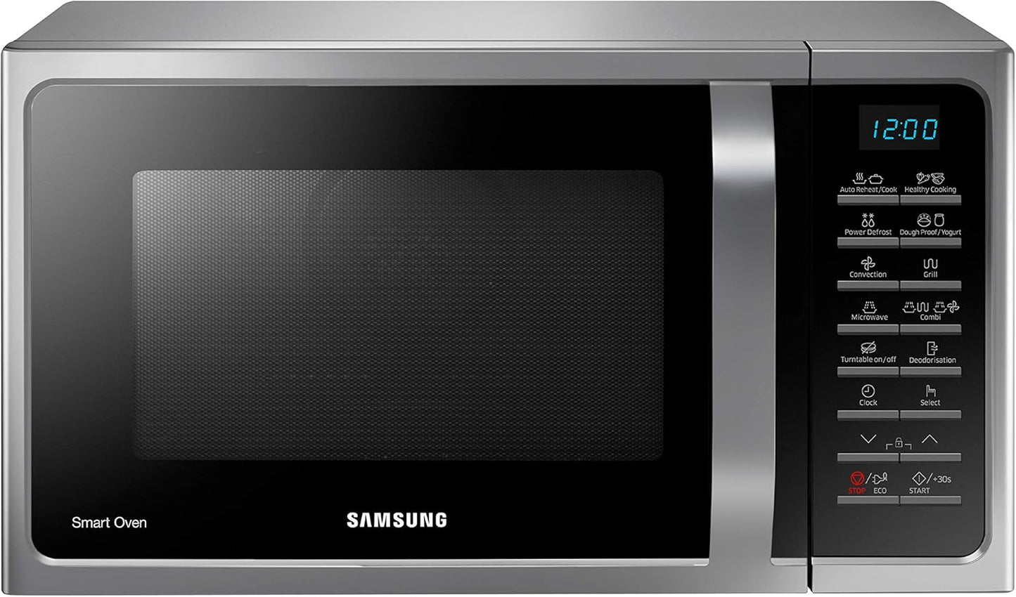 Samsung MC28H5015AS/EG Kombi-Mikrowelle mit Grill und Heißluft / 900 W / 28 L Garraum (Extra groß) / 51,7 cm Breite / Hefeteig-/Joghurt-Programm / silber