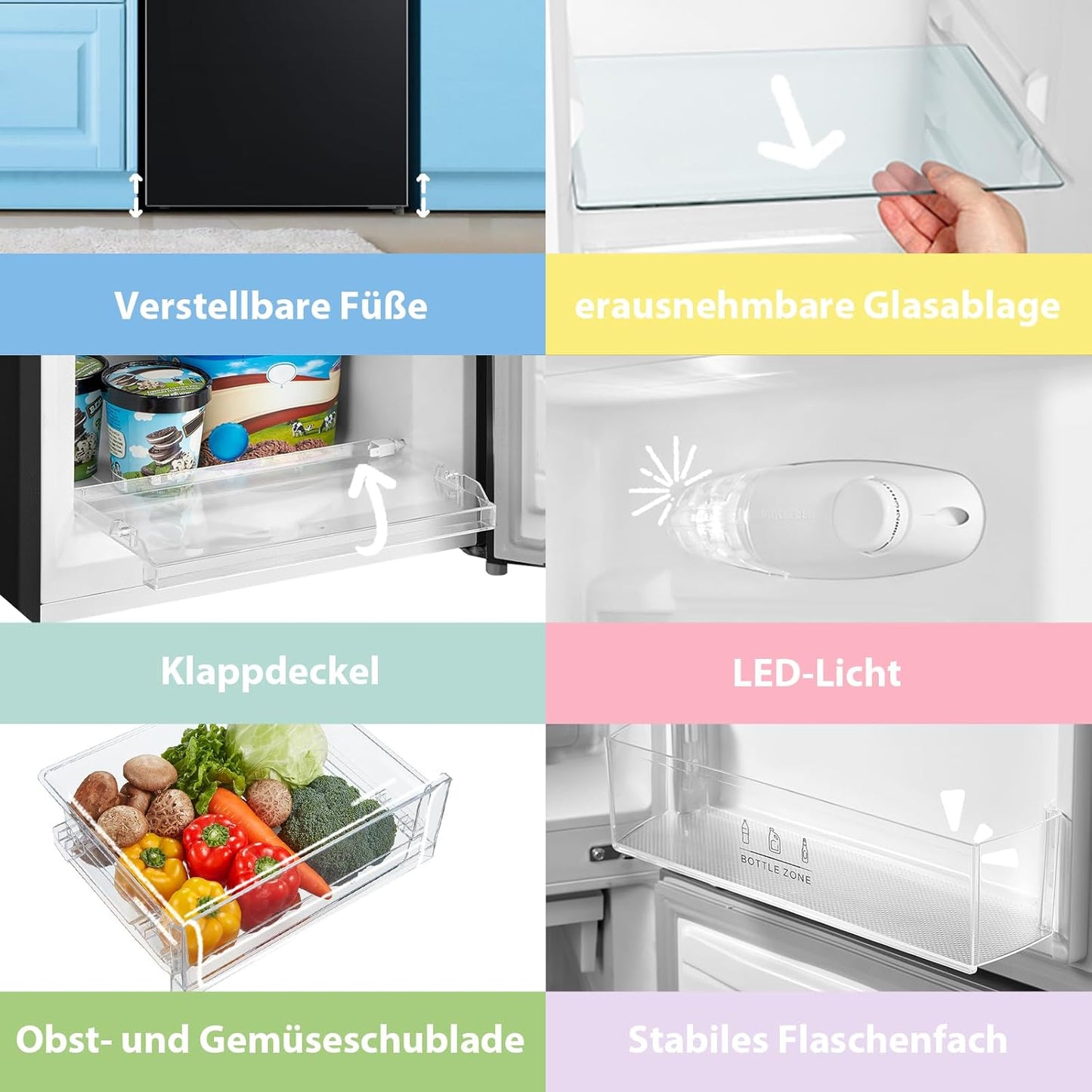 Comfee' RCB169DK3 Kühlschrank mit Gefrierfach 150cm Höhe/Kühl-/Gefrierkombination/Low Frost/174L/leise Kühlgefrierkombi 38dB/Einstellbare Kühlschranktemperatur/LED-Licht/156 kWh/Jahr/Schwarz