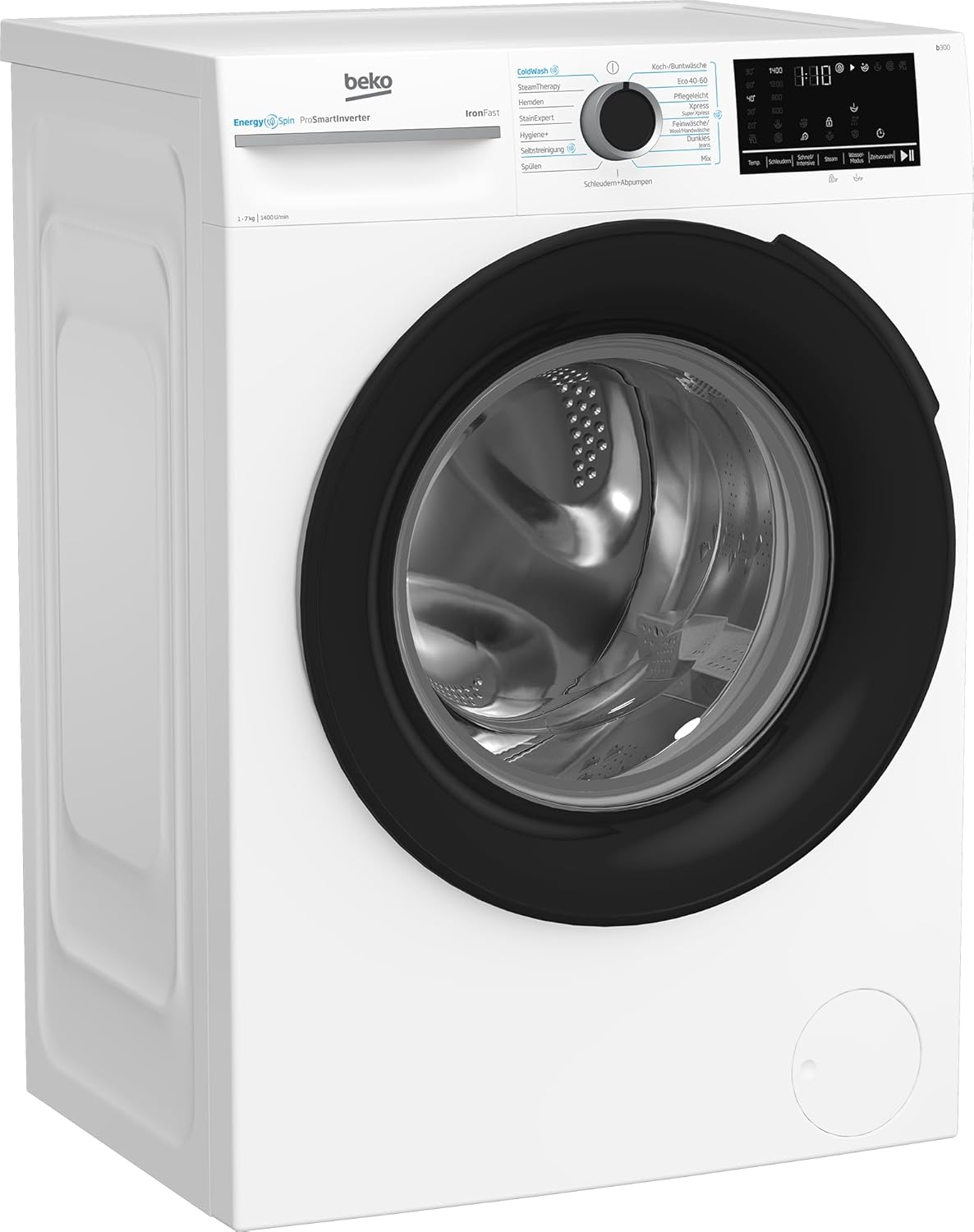 Beko B3WFU58415W1 b300 Waschmaschine, 8 kg, Waschvollautomat, Restzeitanzeige, Schleuderwahl, 1400 U/min, Dampffunktion, AddXtra-Nachlegefunktion, Bluetooth, Hygiene+ allergikergeeignet, Weiß