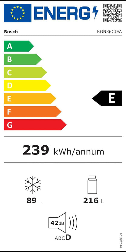 Bosch KGN36NWEA Serie 2 Kühl-Gefrier-Kombination, 186 x 60 cm, 215 L Kühlen & 87 L Gefrieren, NoFrost nie wieder abtauen, LED-Beleuchtung gleichmäßige Ausleuchtung