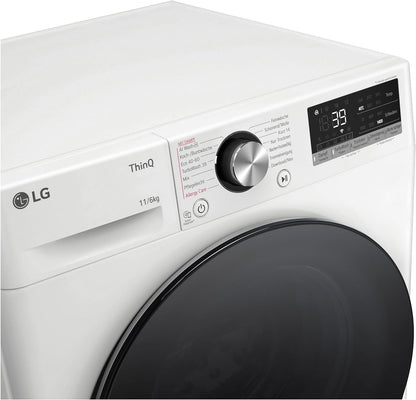 LG W4WR7096YB, Klasse D, Frontlader-Waschtrockner 9 - 6 kg, 62 x 60 x 85 cm, Wi-Fi, AI Direct Drive, Tiefenreinigung mit Dampf, TurboWash 360, Große Kapazität, Außentür aus gehärtetem Glas, Weiß