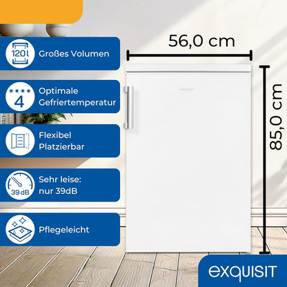 Exquisit Kühlschrank mit Gefrierfach, 120 Liter, 4-Sterne-Gefrierfach, Kühlschrank freistehend, KS516-4-H-010D weiss