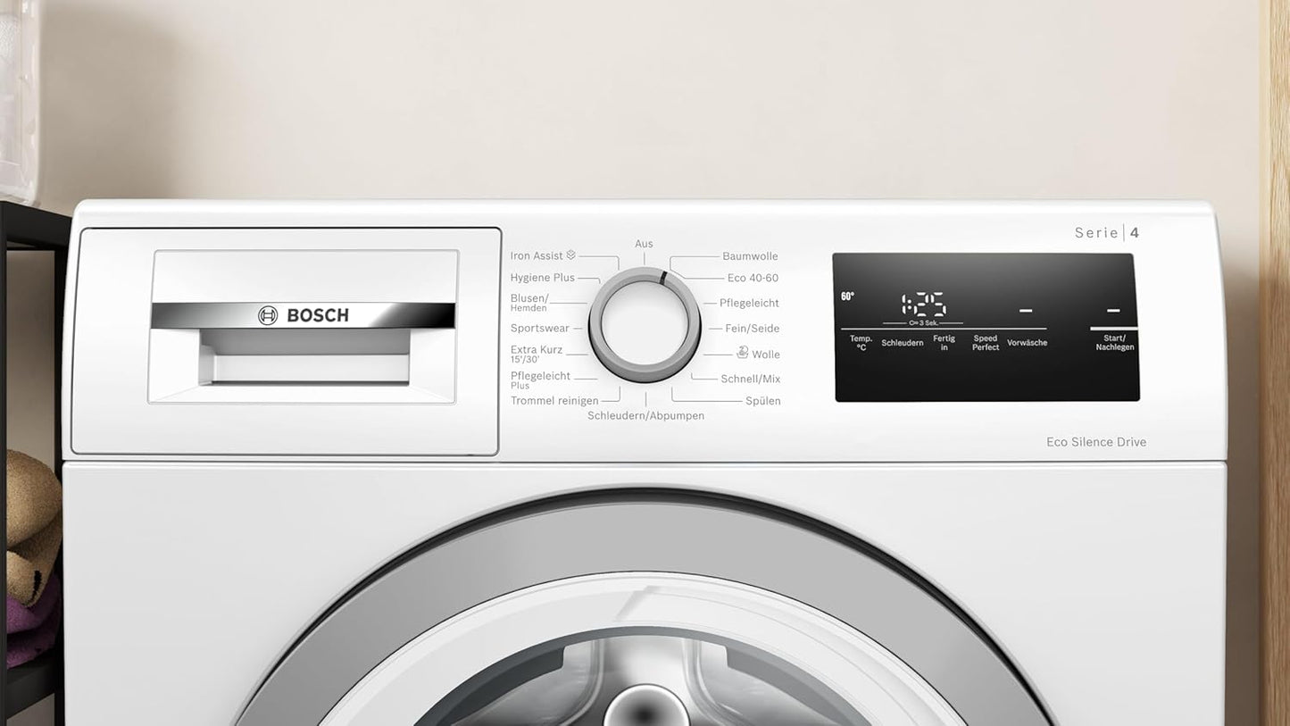 BOSCH WAN28127 Waschmaschine Serie 4, Frontlader mit 8kg Fassungsvermögen, 1400 UpM, Iron Assist, Active Water Plus, EcoSilence Drive, Speed Perfect, Weiß, 60cm